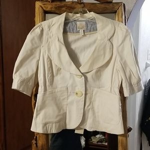 Anthropologie Elevenses white cotton blazer